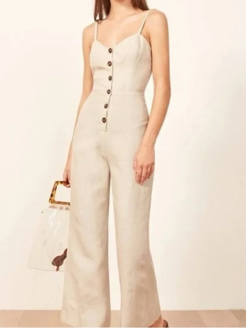 Reformation Torta Linen Jumpsuit in Sand Beige